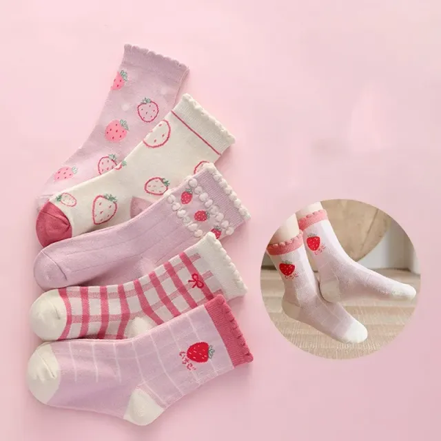 5 pairs of soft baby cotton socks with cute print for girls in autumn and winter