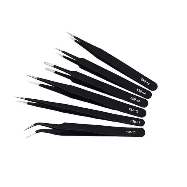 Set of antistatic tweezers 6 pcs