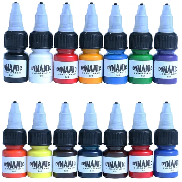 Set de 14 cernele de tatuaj permanente de calitate - Cerneală colorată pentru tatuaje și machiaj permanent 8 ml