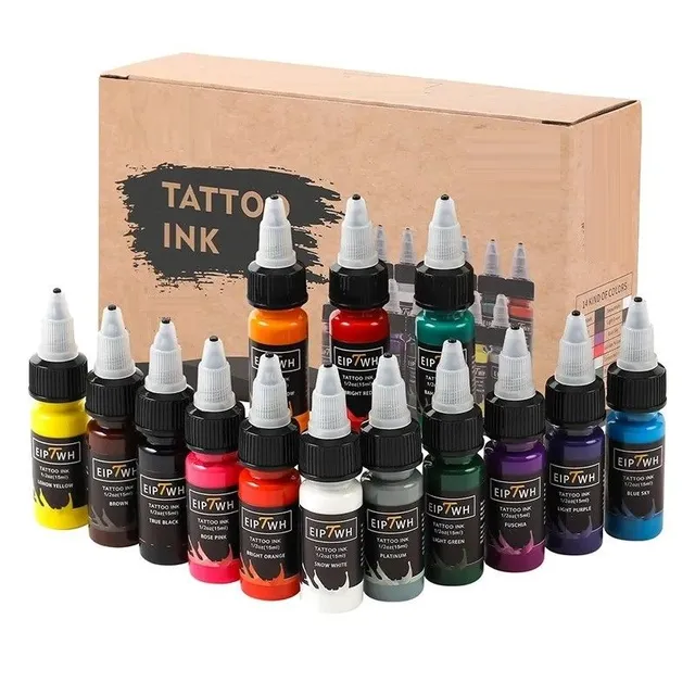 Set of 14 pcs quality permanent tattoo inks Color ink for tattoos and permanent make-up Set of professional eyebrows, eyeliner and tattoo 15 ml