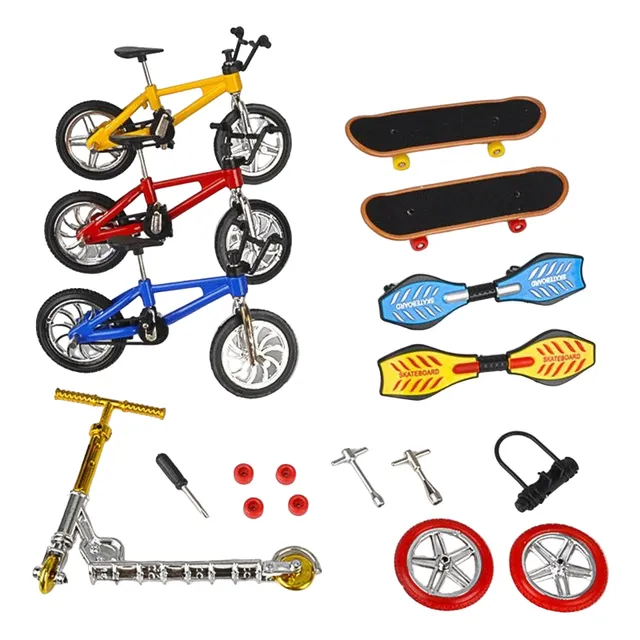 Set of mini skateboard, scooter and bike