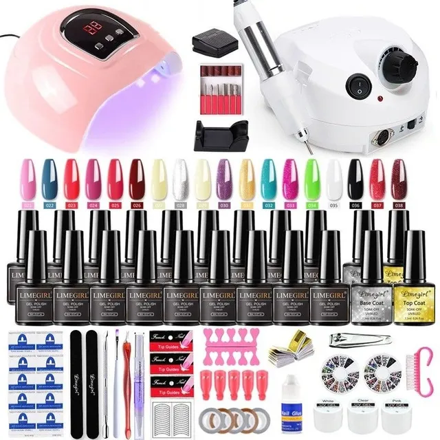 Nail set with UV/LED lamp and grinder