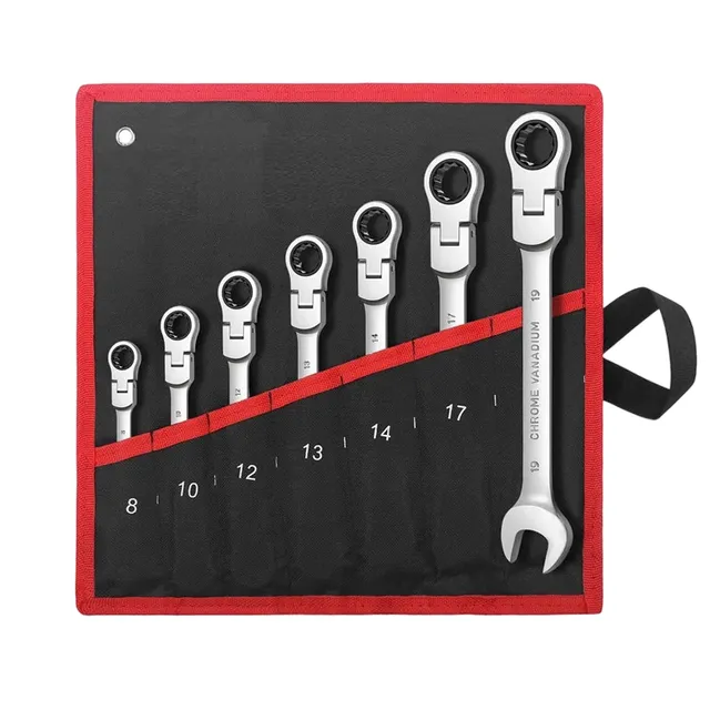 Set of flat combination keys with joint 7 pcs Steel ratchet keys 8 - 19 mm