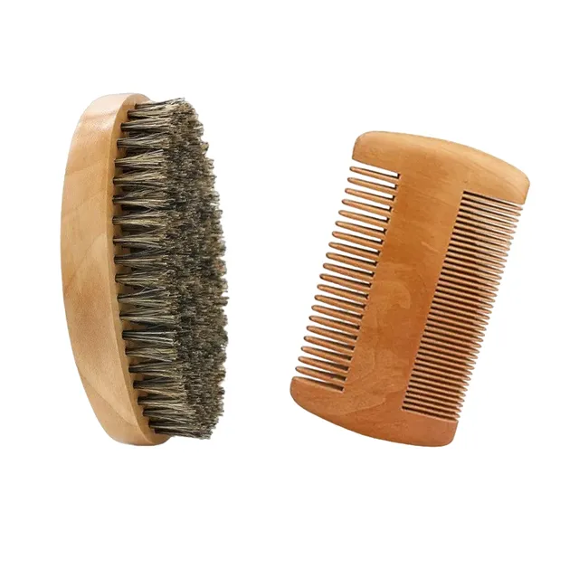 Set for beard care 2 pcs Soft brush for beard and wooden comb Beard care