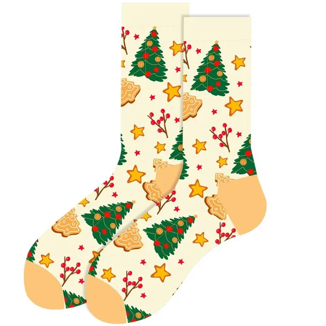 Christmas socks with cheerful motifs - Nicholas, reindeer, tree, snowflakes and snowman