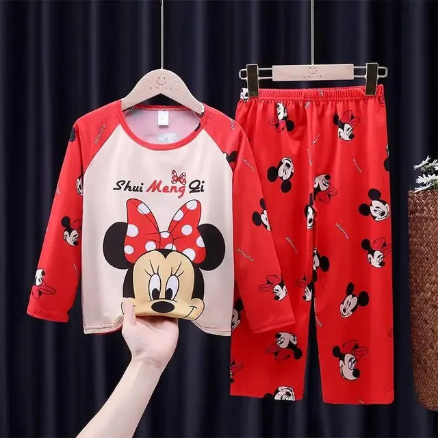 Girls' pajamas with cartoon pattern, round neckline and long sleeve