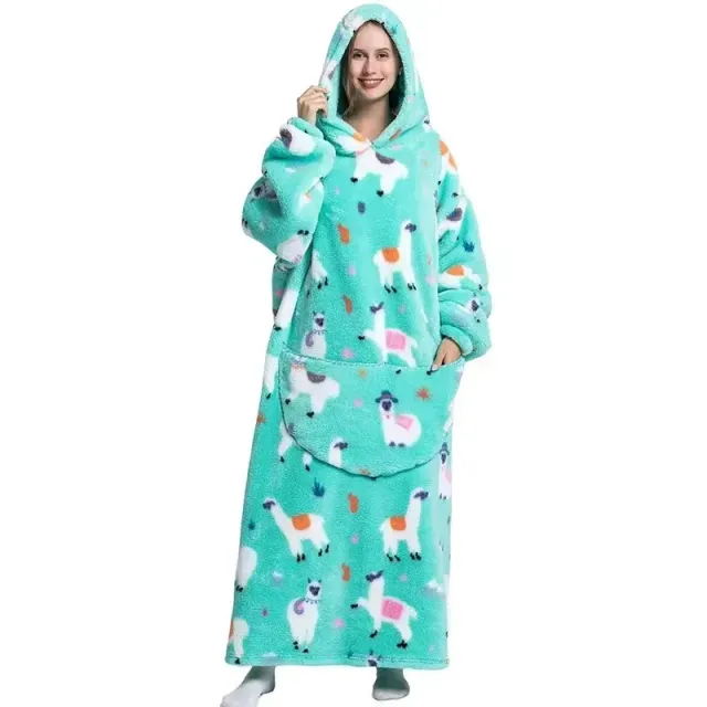 Unisex practical and comfortable TV flannel blanket with hood, pockets, sleeves and cute motif