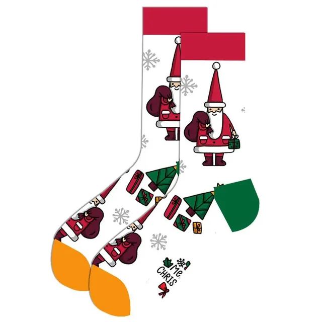 Chaussettes de Noël avec motifs joyeux - Saint Nicolas, renne, sapin, flocons et bonhomme de neige