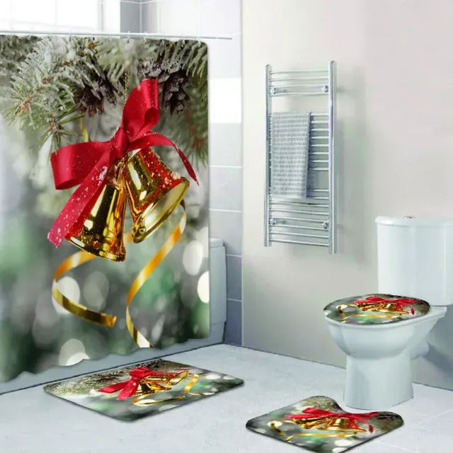 3D świąteczna kurtyna prysznicowa i mata łazienkowa