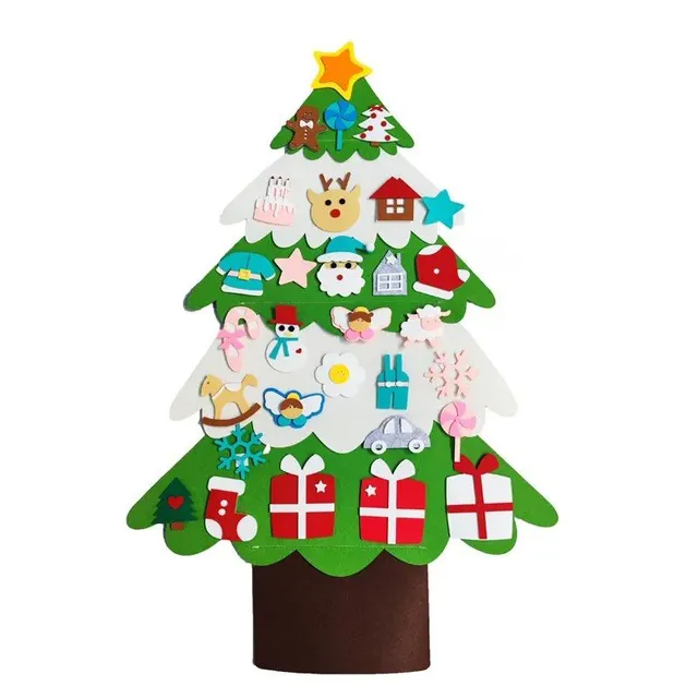 Brad de Crăciun din fetru DIY pentru copii cu decorațiuni ornamentale