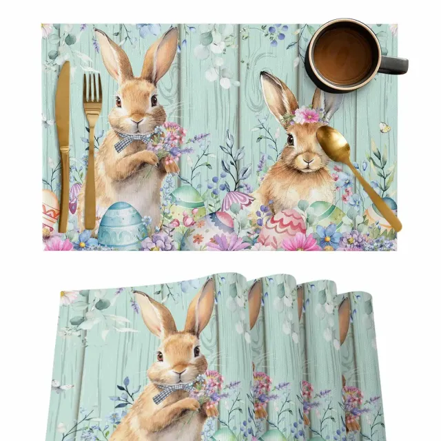 Easter colorful cloth setting with Easter rabbits