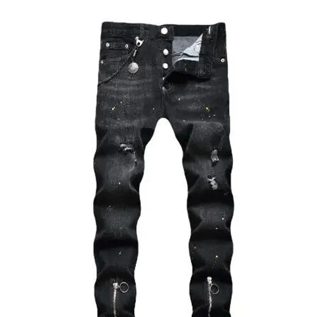 Men's blue skinny jeans with holes in Italian style - high quality men's slim fit jeans