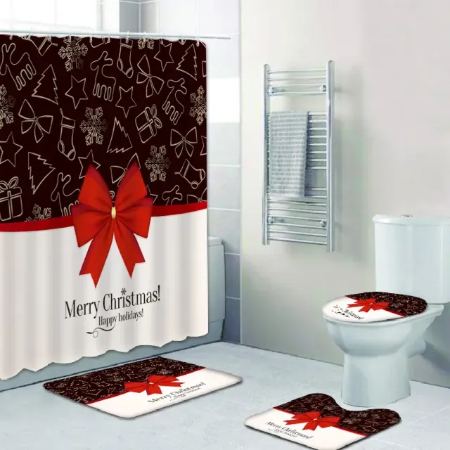 3D vianočný sprchový záves a kúpeľňa rohož