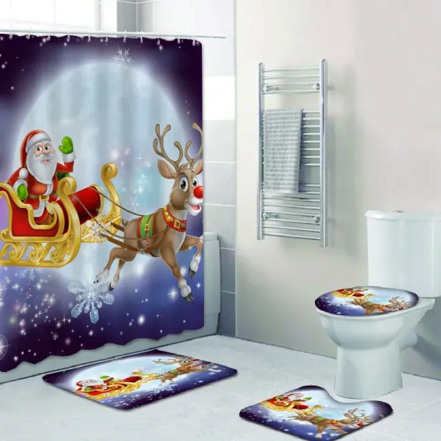 3D Christmas shower curtain and bathroom mat