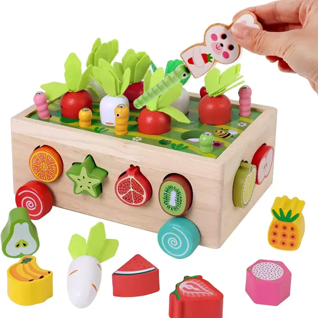 Puzzle din lemn cu fructe și legume Montessori pentru dezvoltarea motricității fine