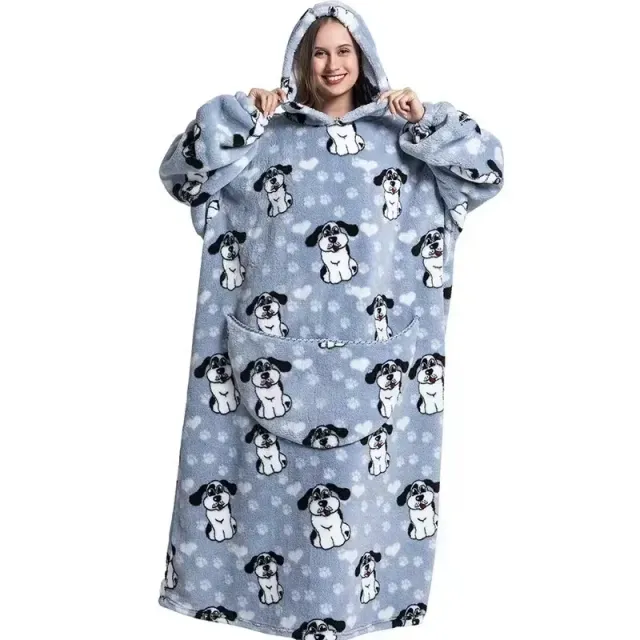 Unisex practical and comfortable TV flannel blanket with hood, pockets, sleeves and cute motif