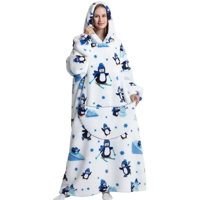 Unisex practical and comfortable TV flannel blanket with hood, pockets, sleeves and cute motif