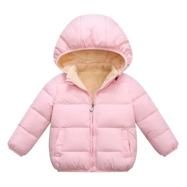 Children's winter thick hooded jacket with fur inside for boys and girls