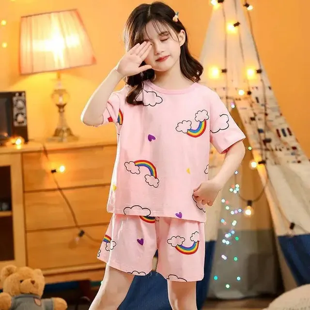 Baby cotton pajamas with short sleeves for boys and girls