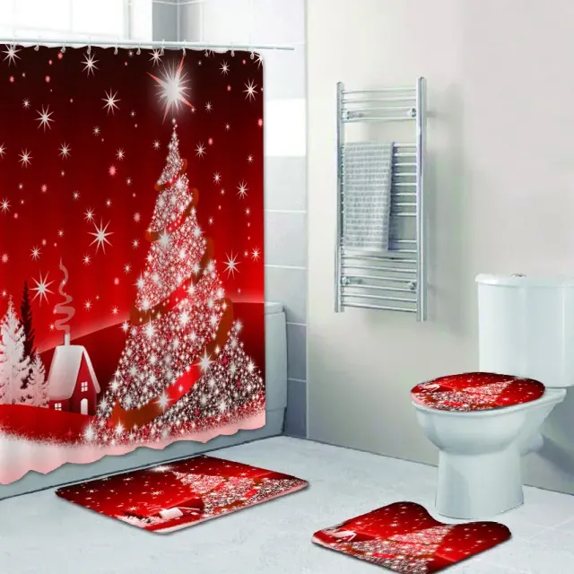 3D Christmas shower curtain and bathroom mat