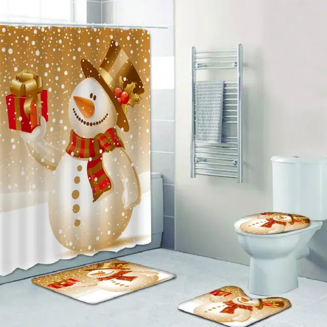 3D Christmas shower curtain and bathroom mat