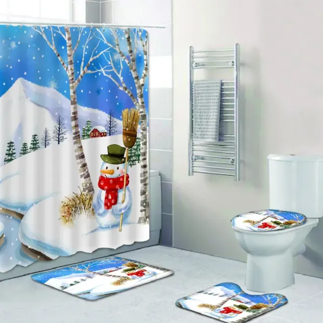 3D Christmas shower curtain and bathroom mat