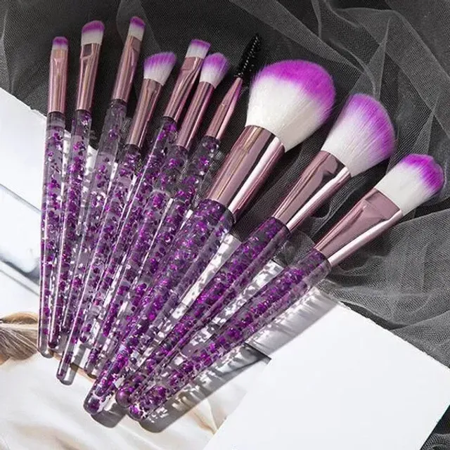 Luxury set of cosmetic brushes with glitter in the handle - more color variants, 10 pieces