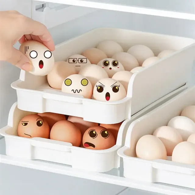 Organization box for eggs in the fridge with possibility of stacking