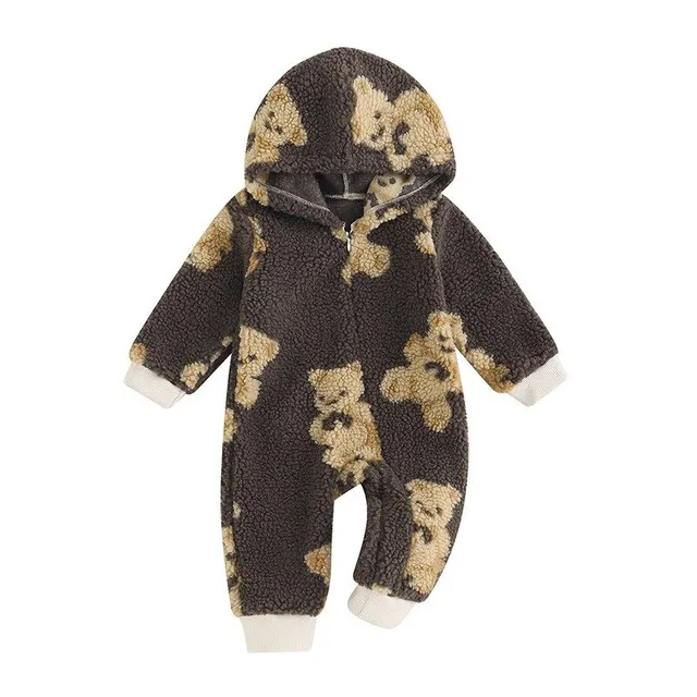 Children's unisex teddy-hot overall with hood and teddy bear in cartoon style for boys and girls in autumn and winter