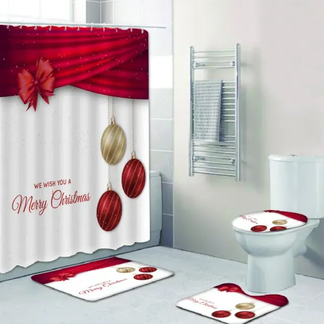 3D Christmas shower curtain and bathroom mat