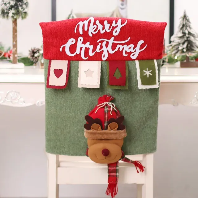 Christmas chair cover with 3D Santa Claus motif and moose