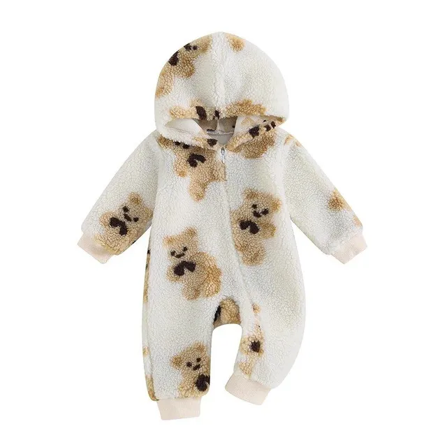 Children's unisex teddy-hot overall with hood and teddy bear in cartoon style for boys and girls in autumn and winter