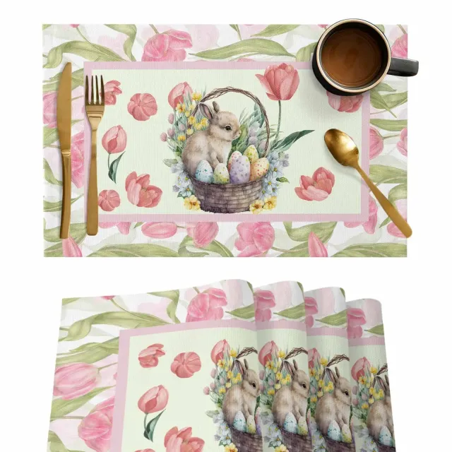 Tulipanowa odzież stołowa z obrazkiem króliczka wielkanocnego