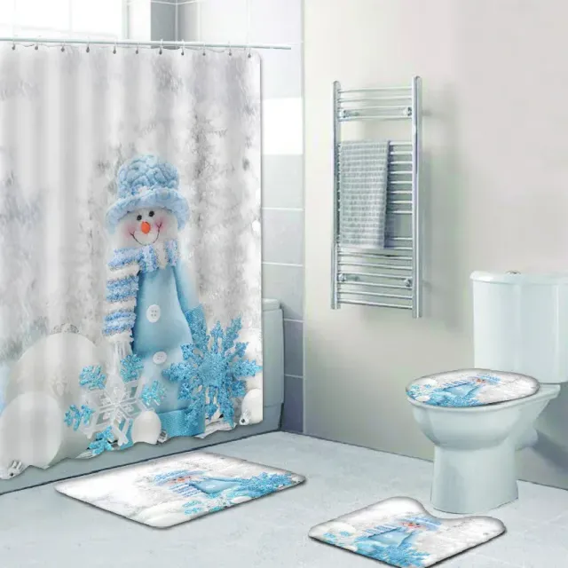 3D Christmas shower curtain and bathroom mat