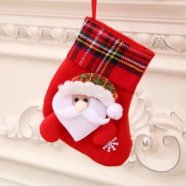 1 pc Christmas stocking with print Snowman, Santa Claus, Elka or Bear