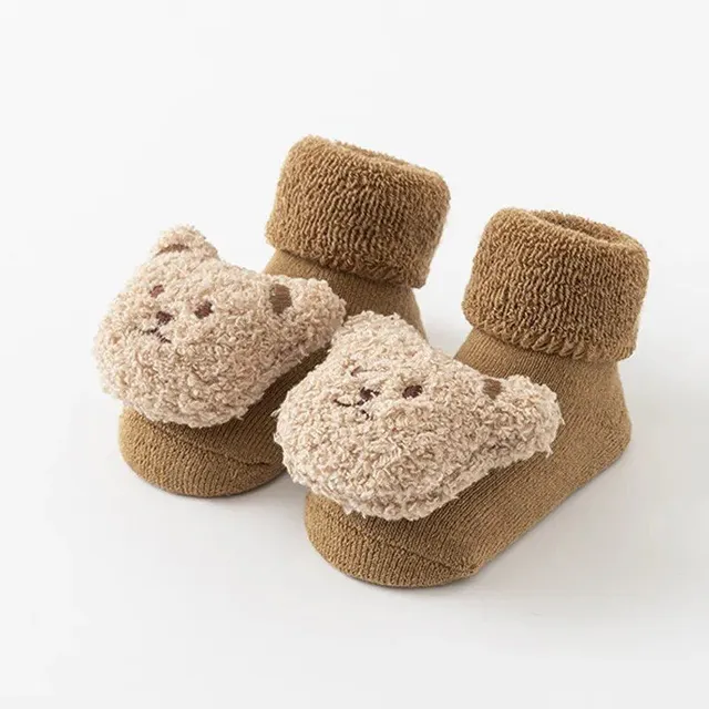 Dětské unisexové zimní ponožky s medvídkem a protiskluzovou podrážkou pro novorozence a batolata