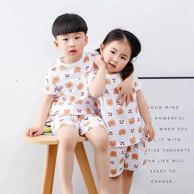 Baby cotton pajamas with short sleeves for boys and girls