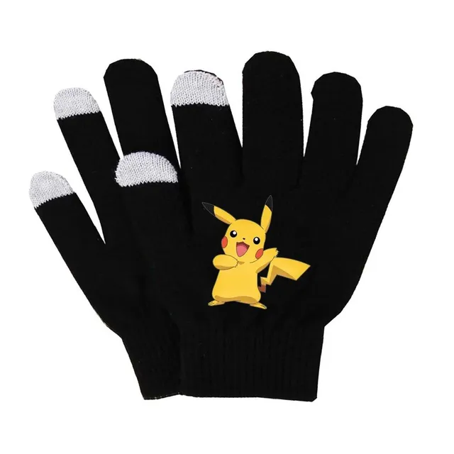 Gants en polaire unisexe noirs avec motif Pokémon