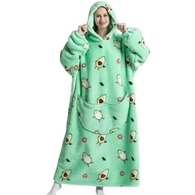 Unisex practical and comfortable TV flannel blanket with hood, pockets, sleeves and cute motif