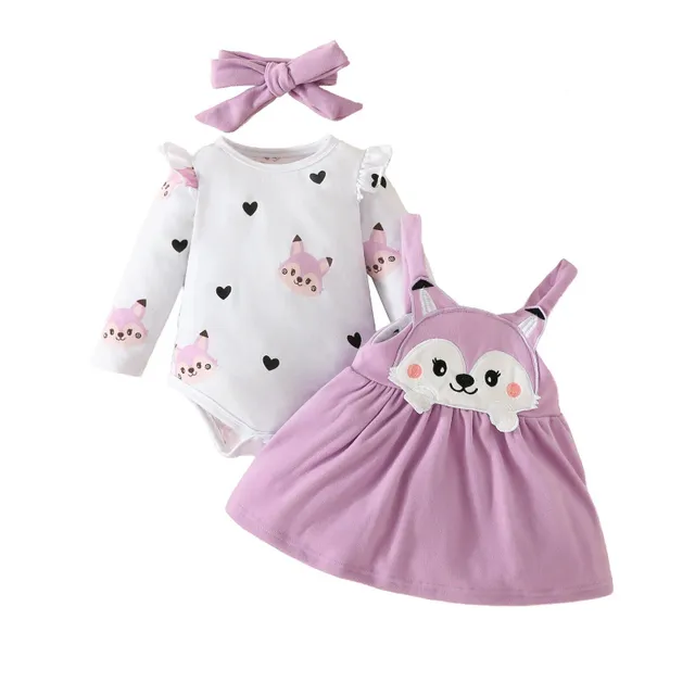 Children's Autumn Clothes Cute Animal Pattern Long Sleeves Rompers and Skirts With Headband Autumn Outfits