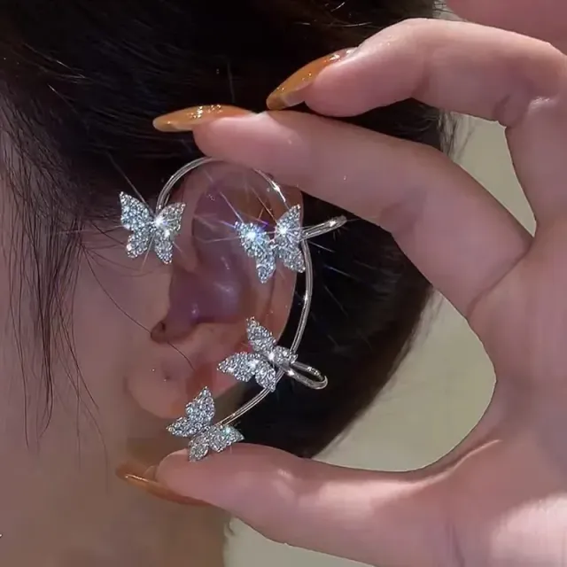 Cercei clip-on din metal argintiu în formă de frunză pentru femei fără piercing - zirconii strălucitori - bijuterie de modă