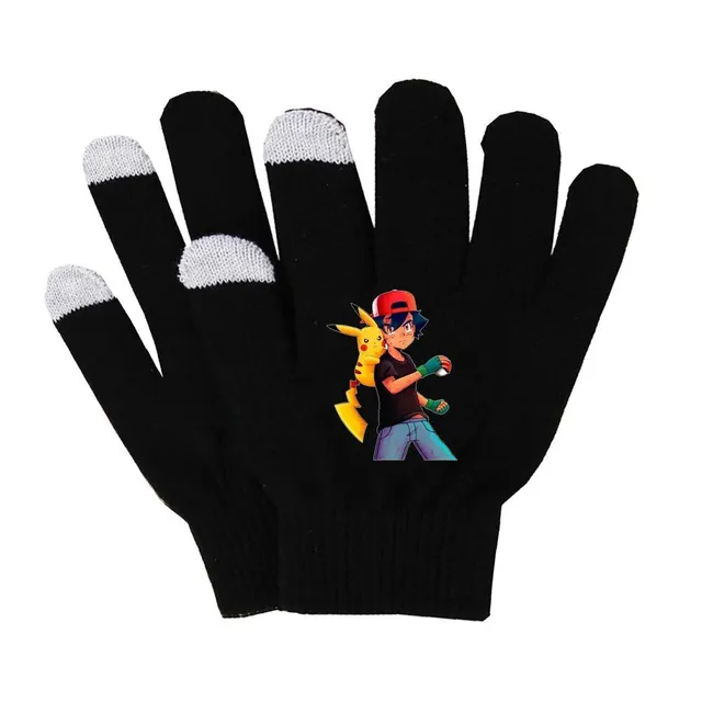 Unisex black warm finger gloves about popular Pokemon motif