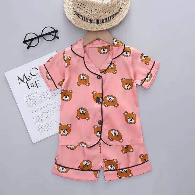 Baby satin pajama set with motif teddy bear - spring and autumn