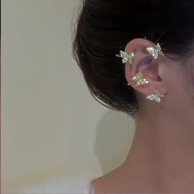 Cercei clip-on din metal argintiu în formă de frunză pentru femei fără piercing - zirconii strălucitori - bijuterie de modă