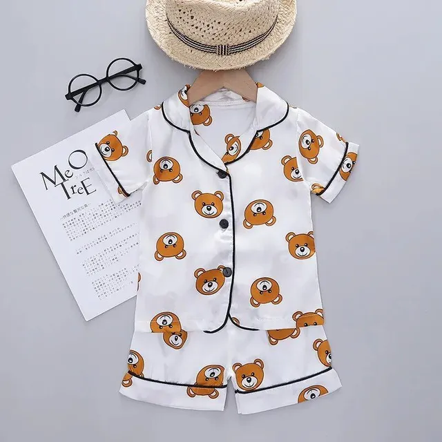 Baby satin pajama set with motif teddy bear - spring and autumn