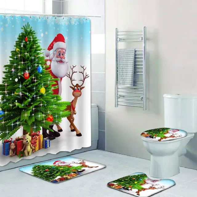 3D Christmas shower curtain and bathroom mat