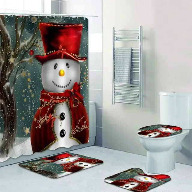 3D Christmas shower curtain and bathroom mat