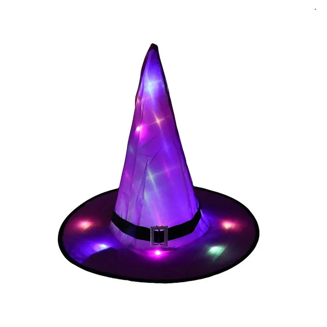 Kolorowy kapelusz czarownicy z świecą LED
