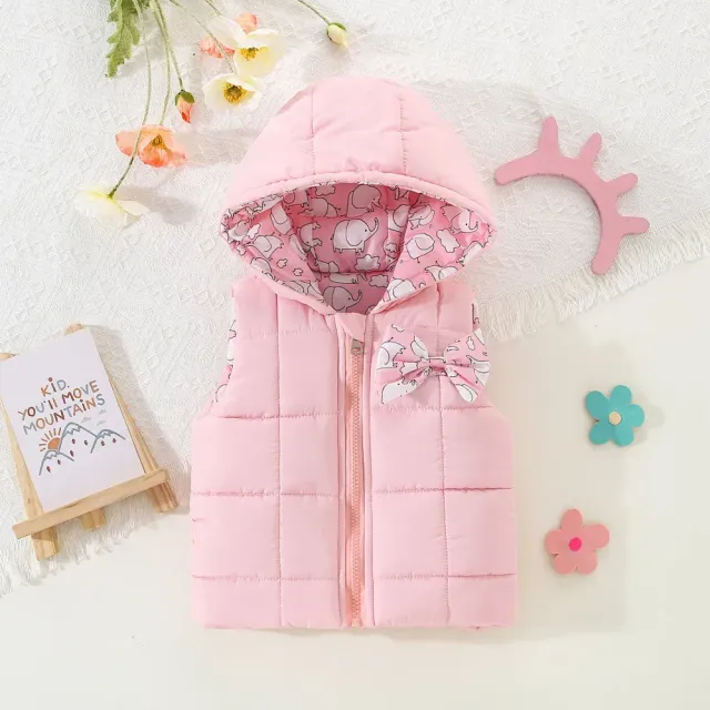 Girls' winter vest with elephant and hood