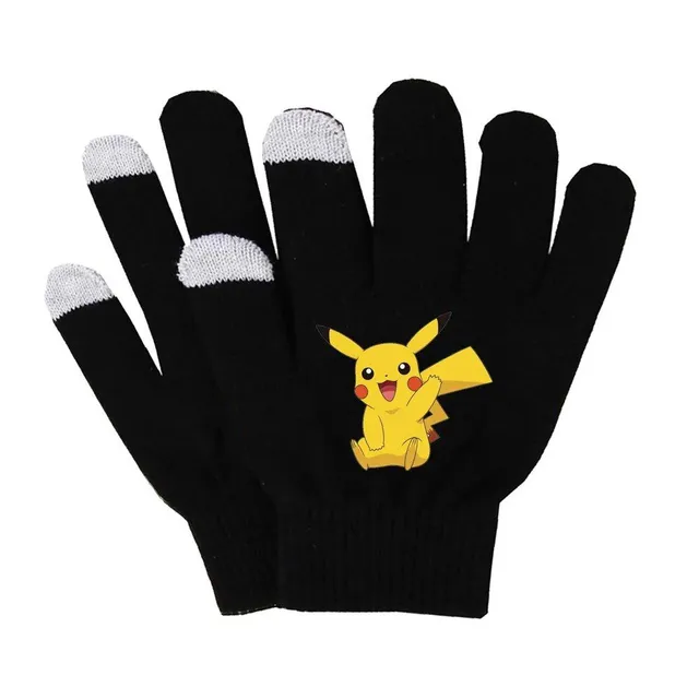 Unisex black warm finger gloves about popular Pokemon motif